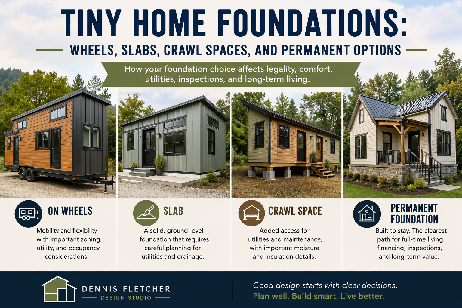 Tiny Home Foundations: Wheels, Slabs, Crawl Spaces, and Permanent Options
